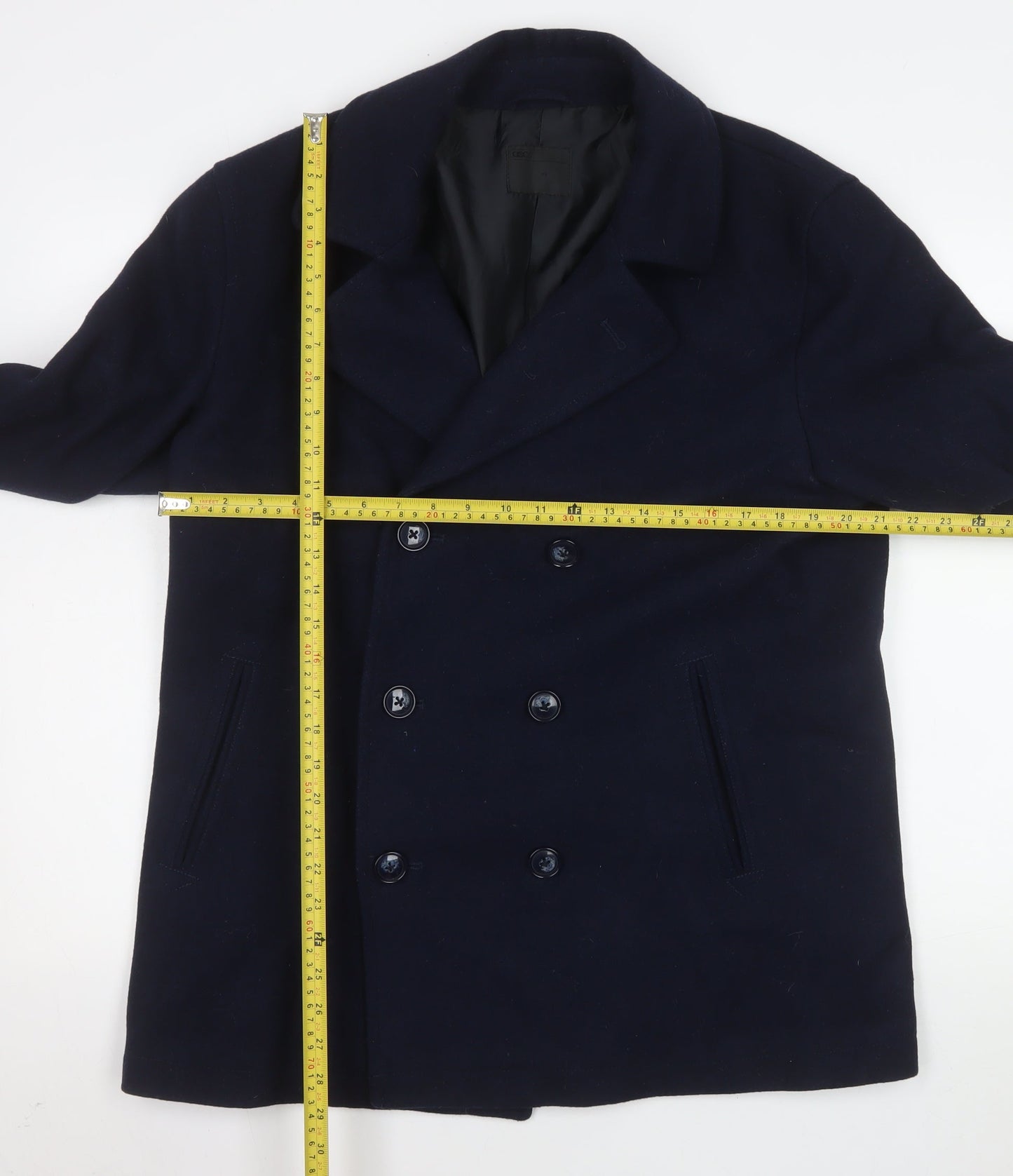 ASOS Men's Navy Wool Blend Pea Coat L 40in Chest Double Breasted