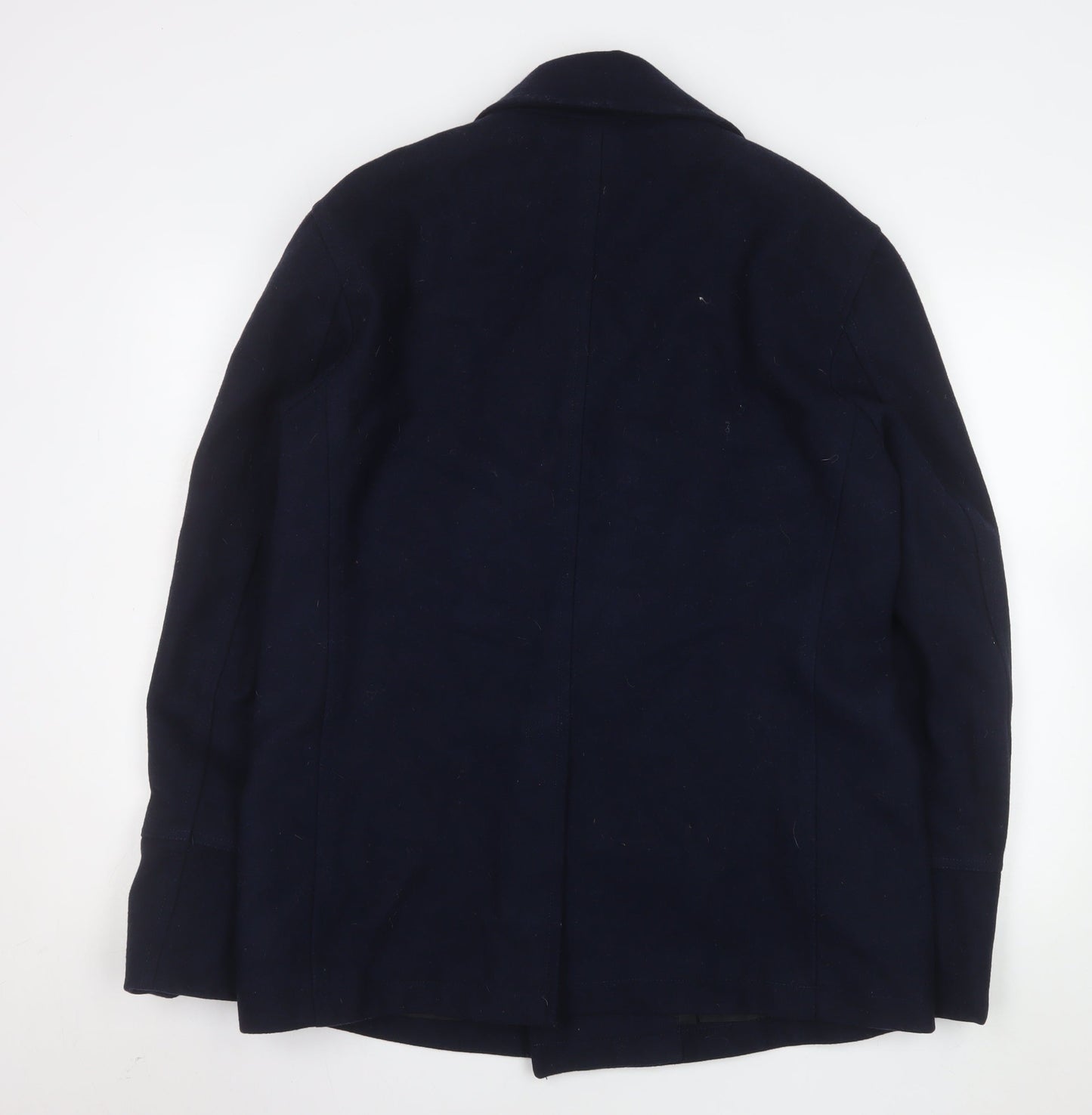 ASOS Men's Navy Wool Blend Pea Coat L 40in Chest Double Breasted