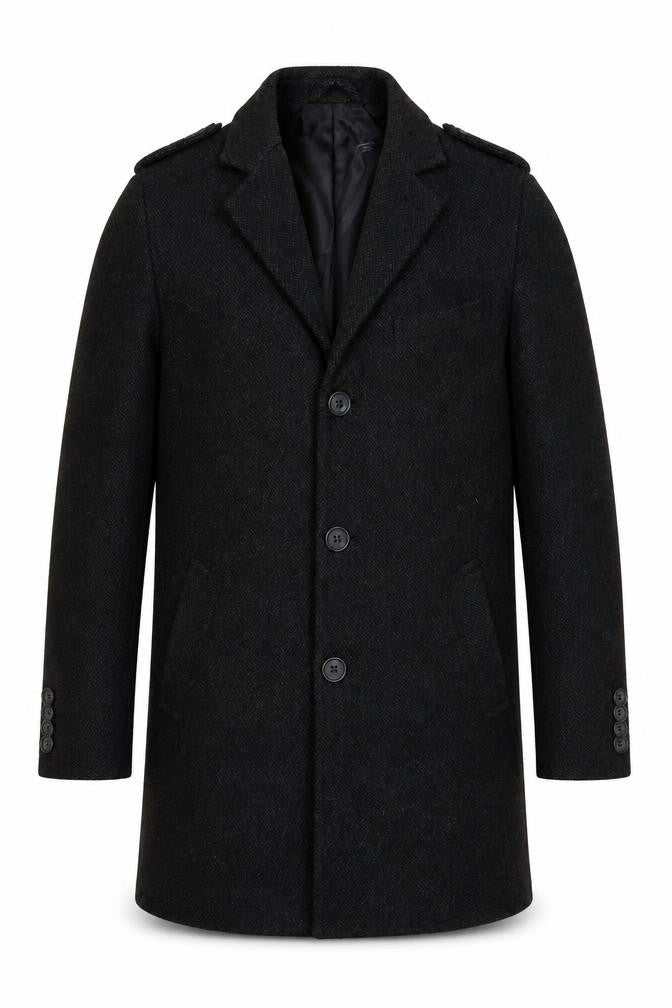 Topman Men's Black Wool Blend Mid-Length Overcoat Size M