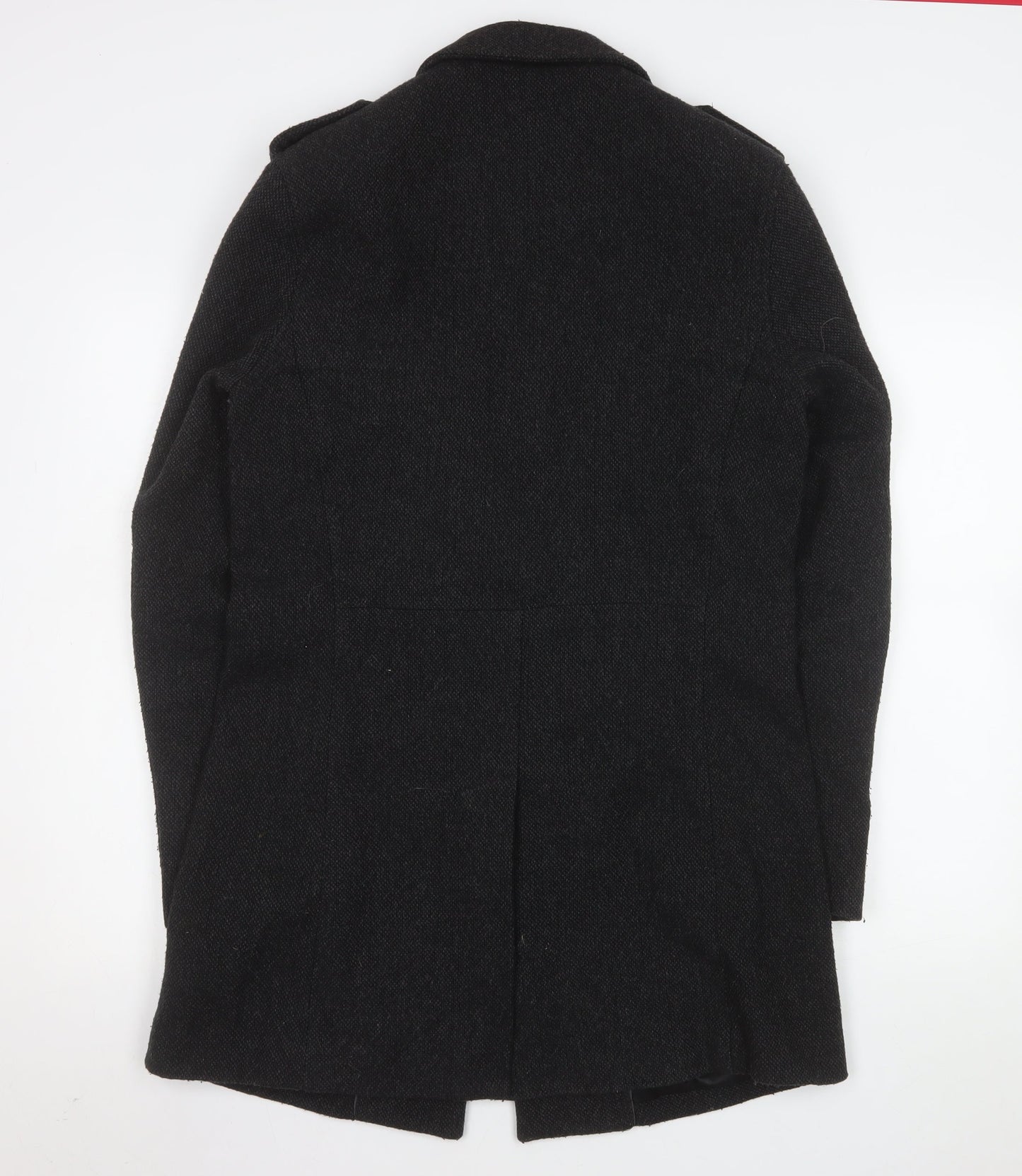 Topman Men's Black Wool Blend Mid-Length Overcoat Size M