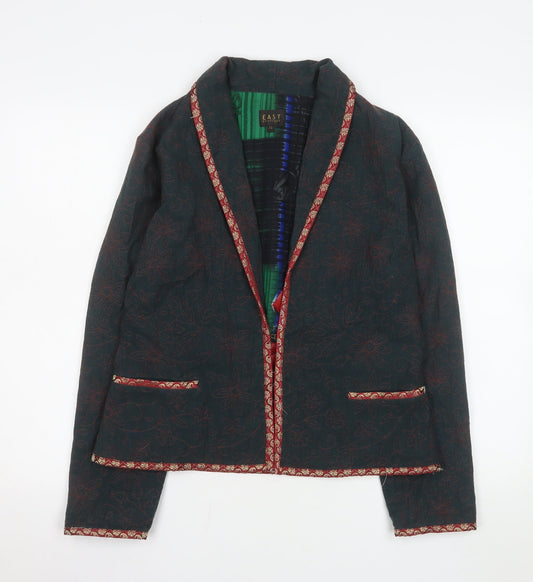 EAST Women Green Floral Cotton Lined Shawl Lapel Blazer Size 12