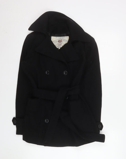 The Kill Industry Womens Black Wool Pea Coat Size 12 Belted