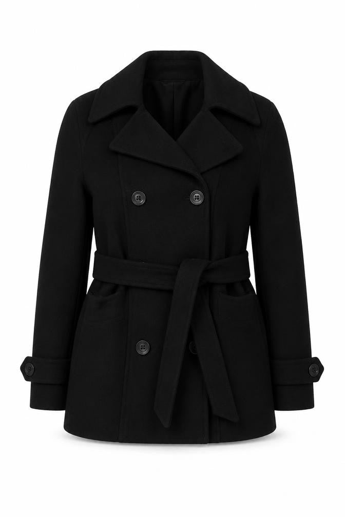 The Kill Industry Womens Black Wool Pea Coat Size 12 Belted