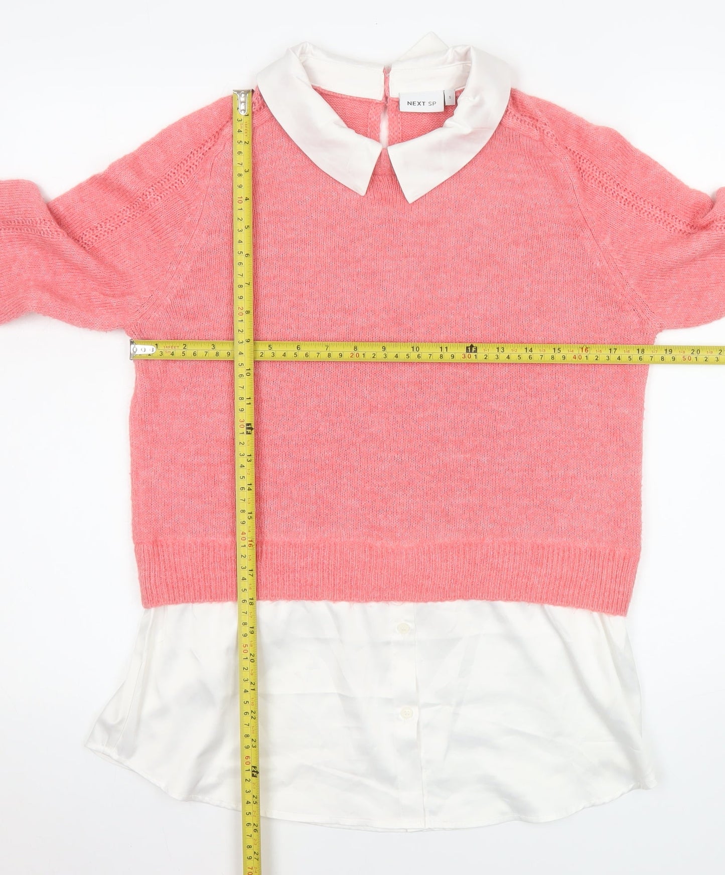Next Women Pink Collared Layered Blouse Sweater Size Small