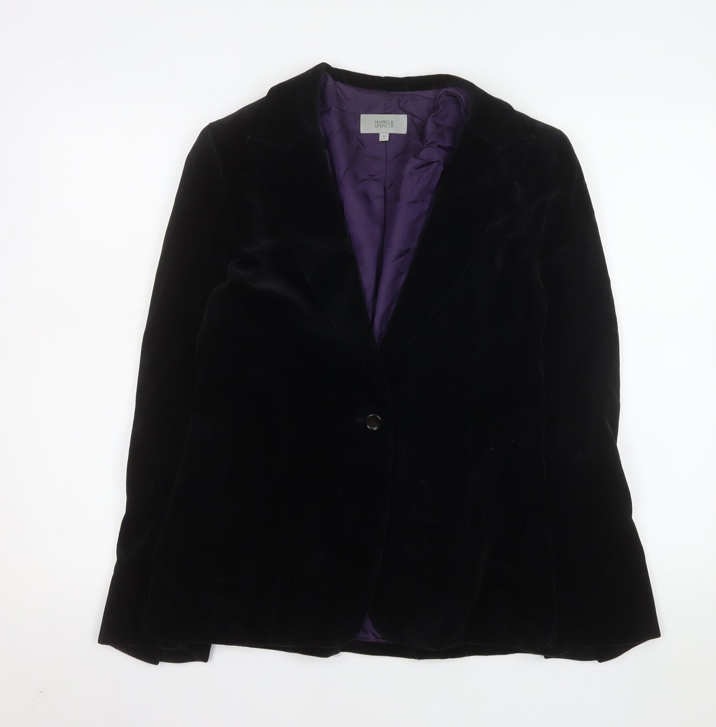 Marks and Spencer Women's Black Velvet Blazer UK 10 Classic Fit
