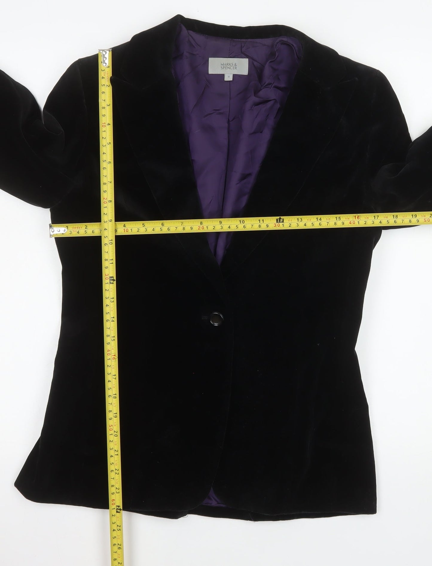 Marks and Spencer Women's Black Velvet Blazer UK 10 Classic Fit