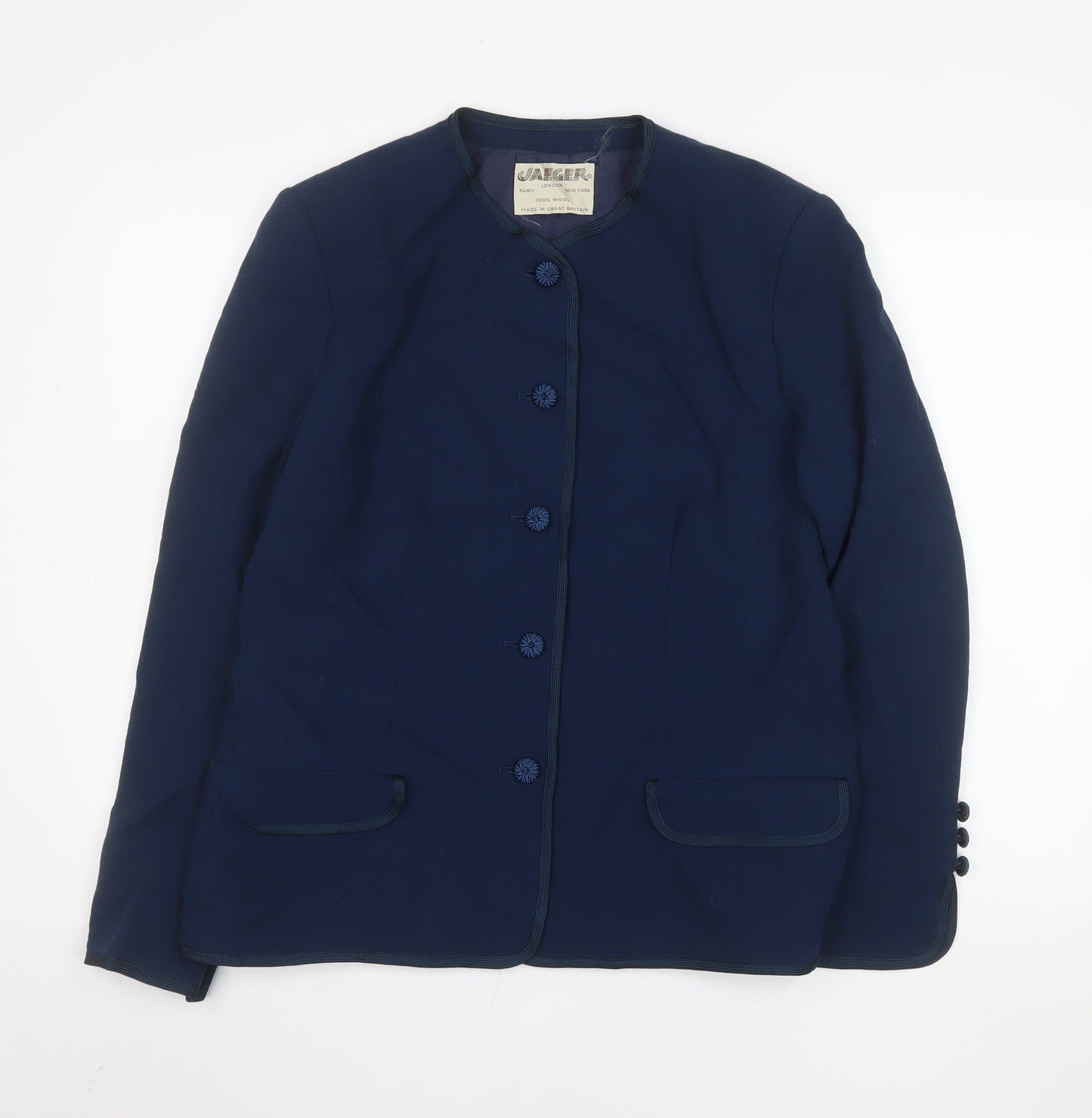 Jaeger Women's Blue Wool Blazer Size 16 Classic Tailored Jacket
