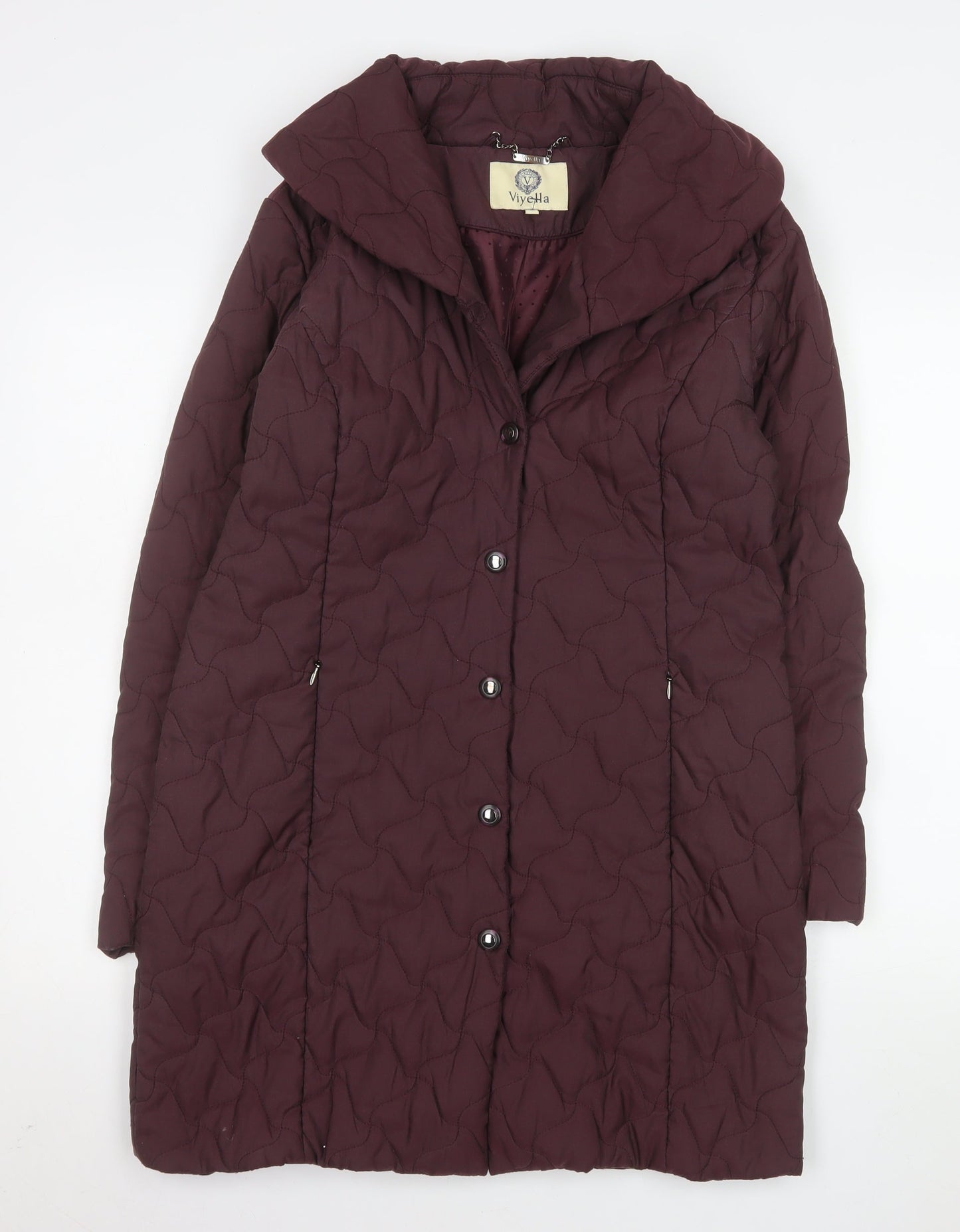 Viyella Women's Brown Quilted Long Coat Size 10 Polyester Blend