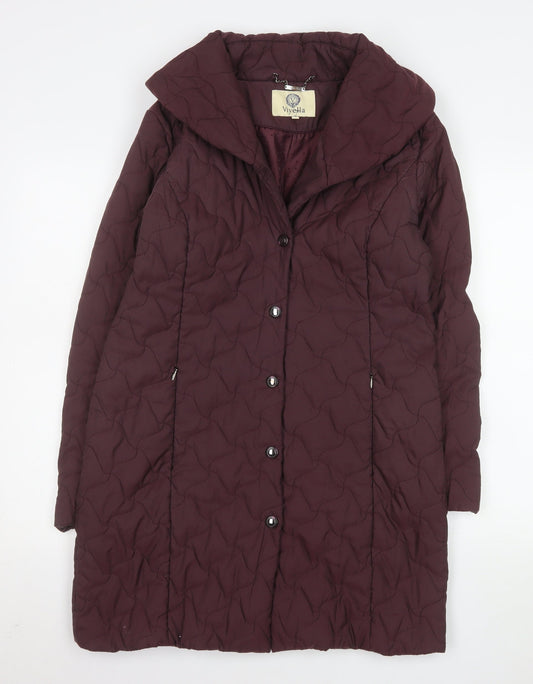 Viyella Women's Brown Quilted Long Coat Size 10 Polyester Blend