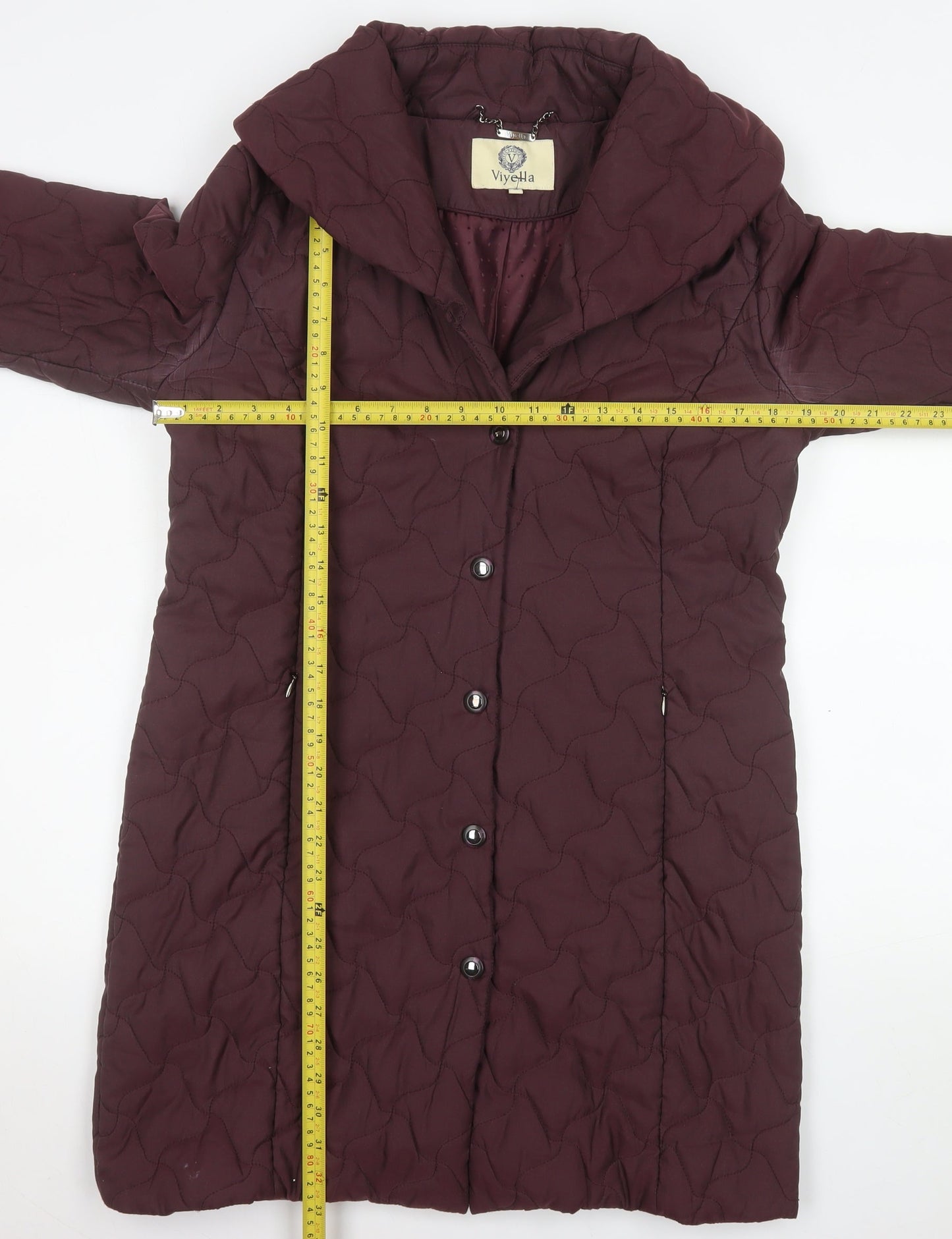 Viyella Women's Brown Quilted Long Coat Size 10 Polyester Blend
