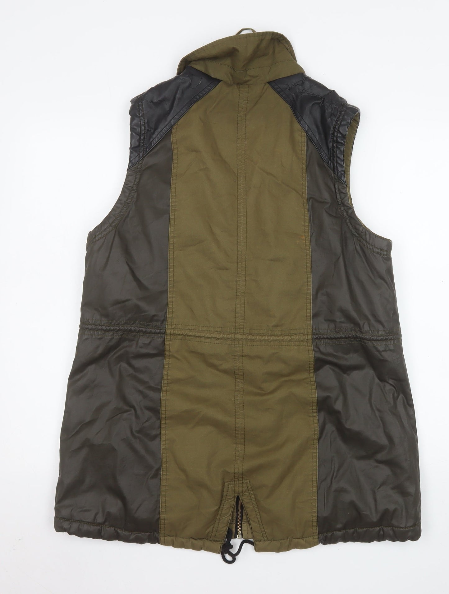 River Island Women Green Quilted Waistcoat UK 14 Faux Leather Trim