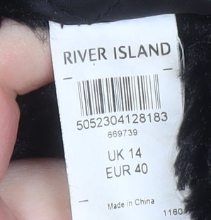 River Island Women Green Quilted Waistcoat UK 14 Faux Leather Trim