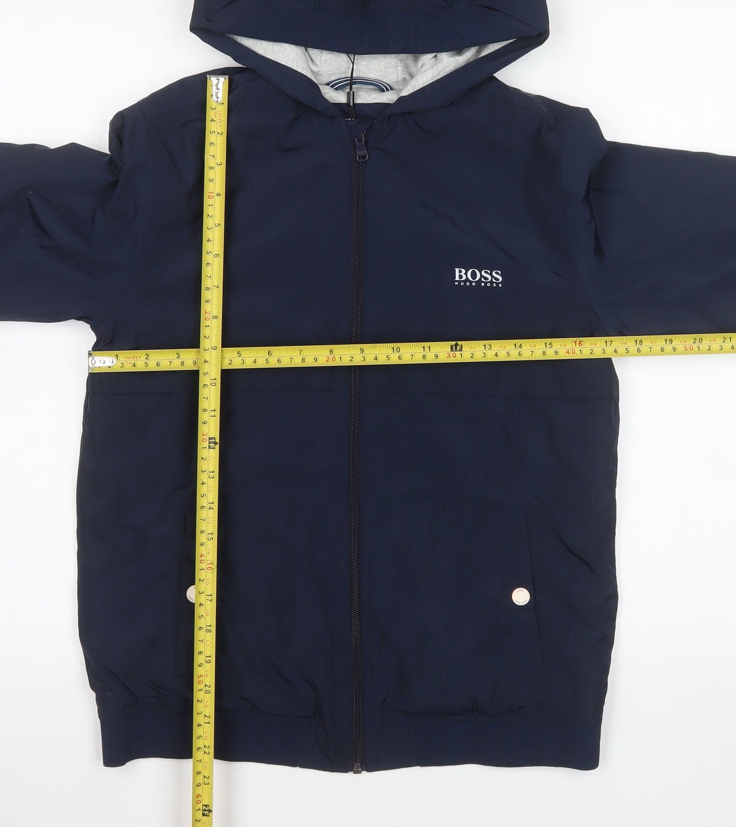 Hugo Boss Boys Blue Hooded Windbreaker Jacket 12 Years Polyester Full Zip