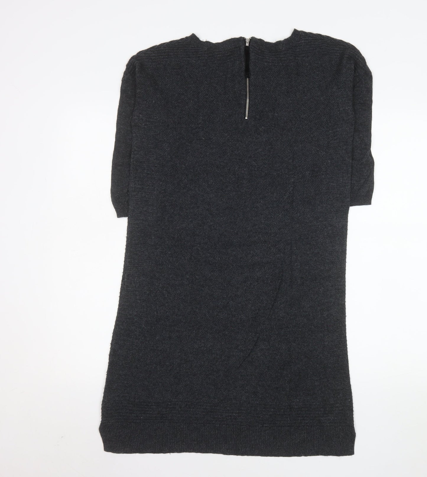 Monsoon Women Grey Shift Knit Dress Size S Half Sleeve Zip Back