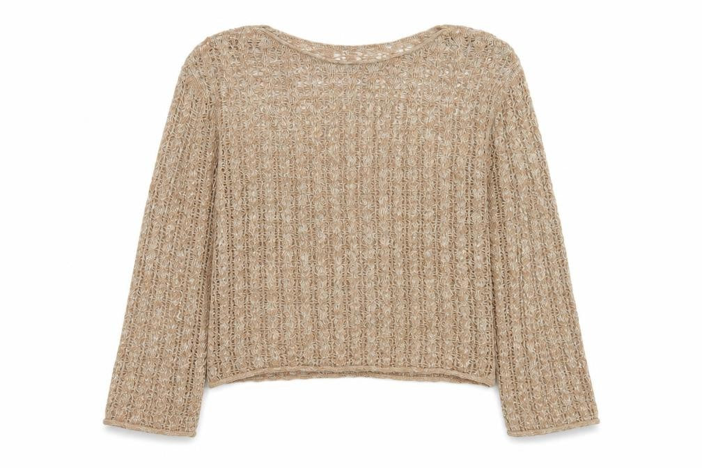 Tu Women Beige Open-Knit Cotton Blend Pullover Jumper Size 12