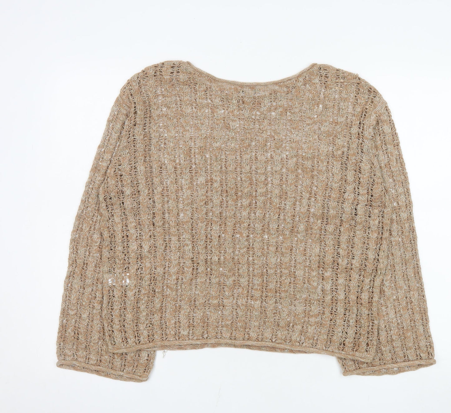 Tu Women Beige Open-Knit Cotton Blend Pullover Jumper Size 12