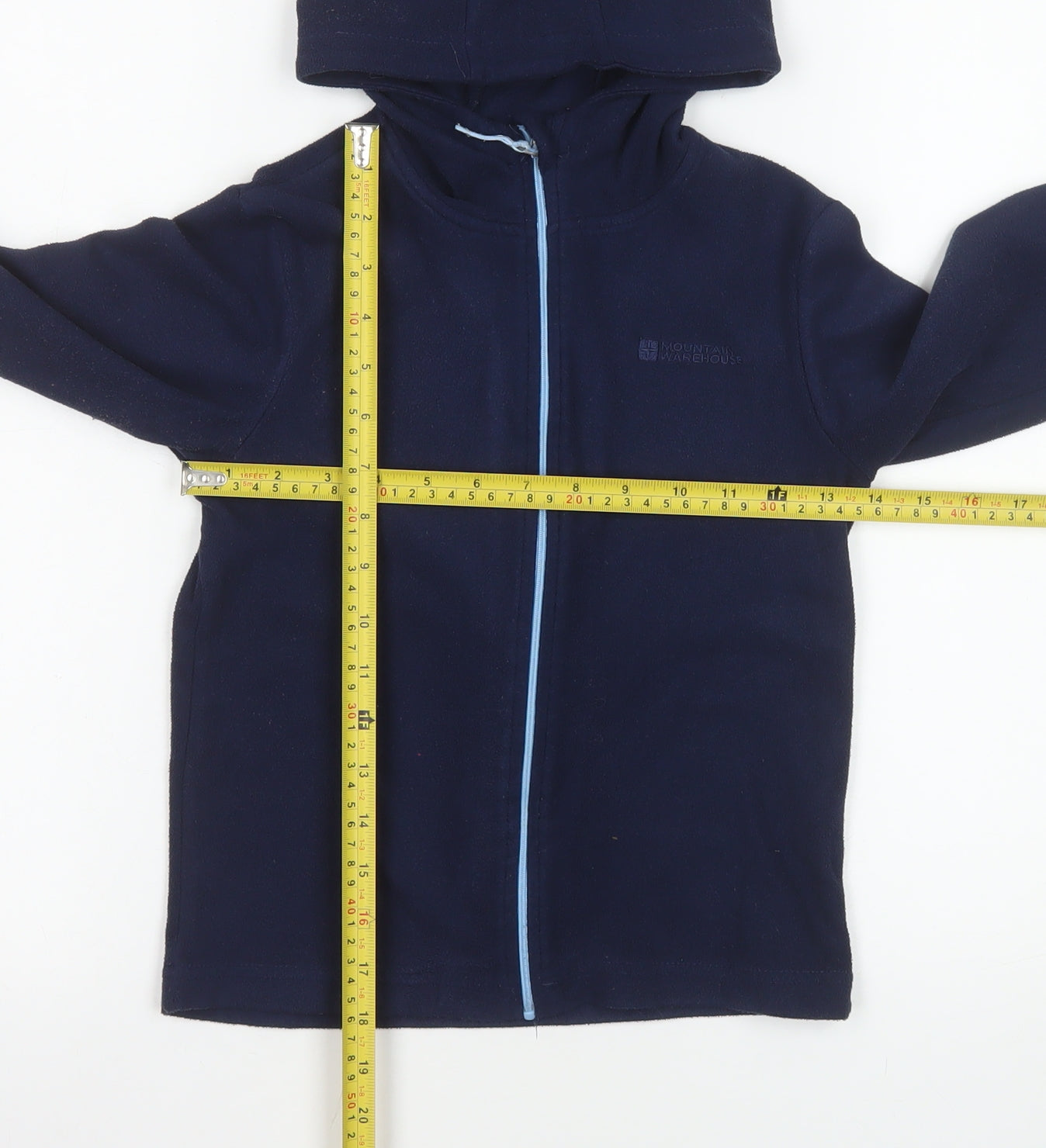 Mountain Warehouse Boys Blue Hooded Fleece Jacket 7-8 Years Full Zip Lightweight
