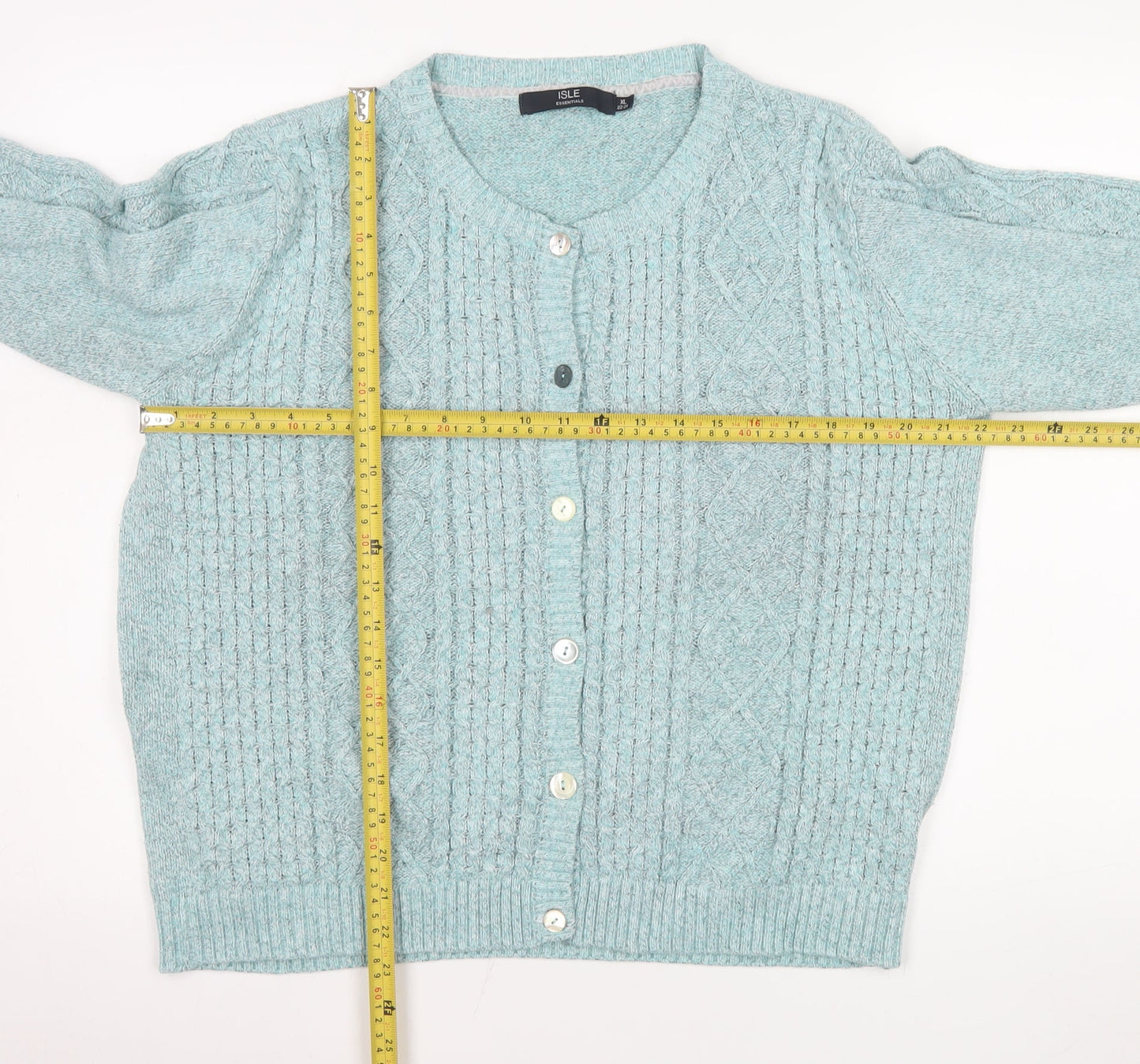 Isle Essentials Women's Green Cable Knit Button Cardigan Size 22