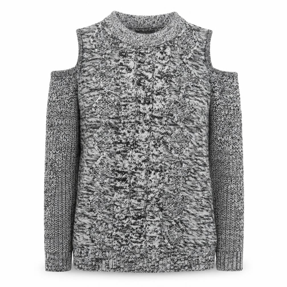Studio Womens Grey Cable Knit Cold Shoulder Jumper Size 12