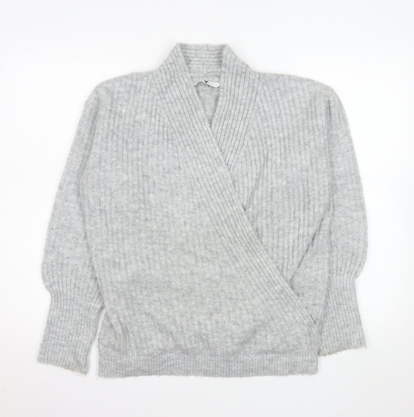 V By Very Women Grey Wrap Ribbed Knit Jumper Size 10