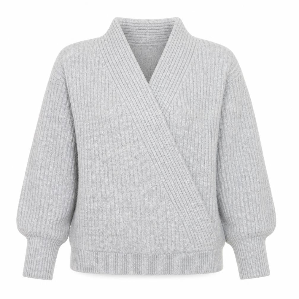 V By Very Women Grey Wrap Ribbed Knit Jumper Size 10