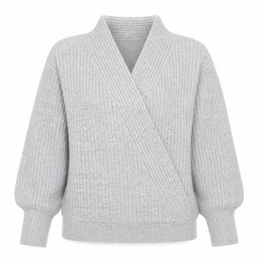 V By Very Women Grey Wrap Ribbed Knit Jumper Size 10