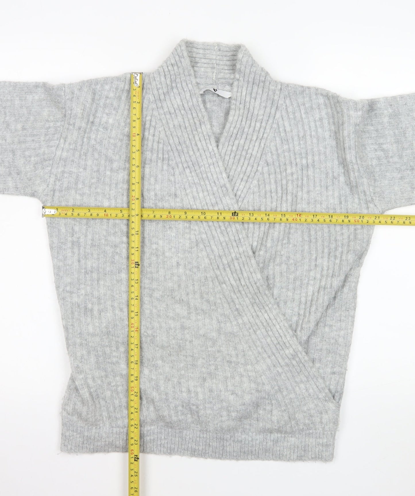 V By Very Women Grey Wrap Ribbed Knit Jumper Size 10