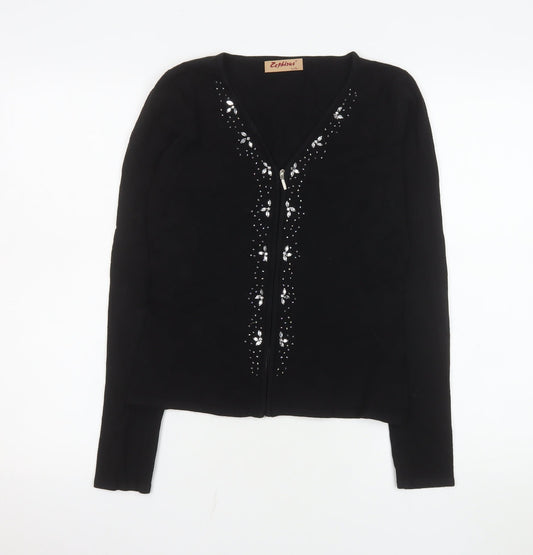 Zephirus Womens Black Beaded Full Zip Knit Jacket L Regular