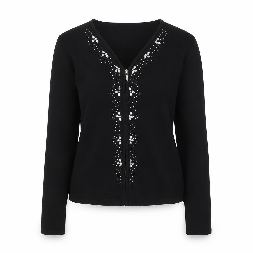 Zephirus Womens Black Beaded Full Zip Knit Jacket L Regular