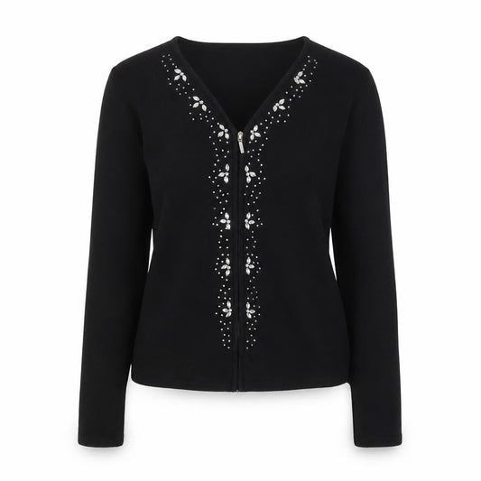 Zephirus Womens Black Beaded Full Zip Knit Jacket L Regular