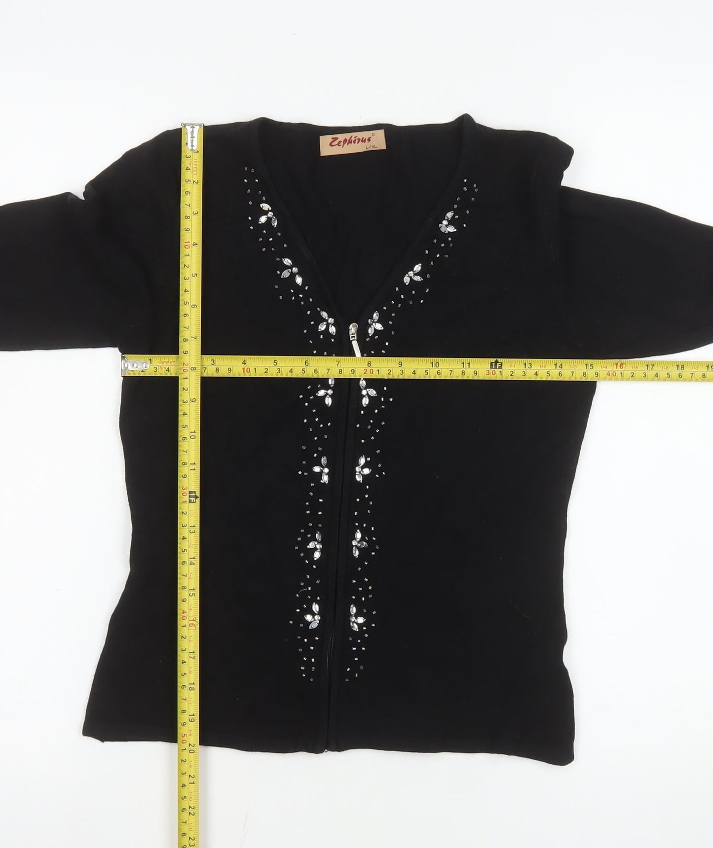 Zephirus Womens Black Beaded Full Zip Knit Jacket L Regular