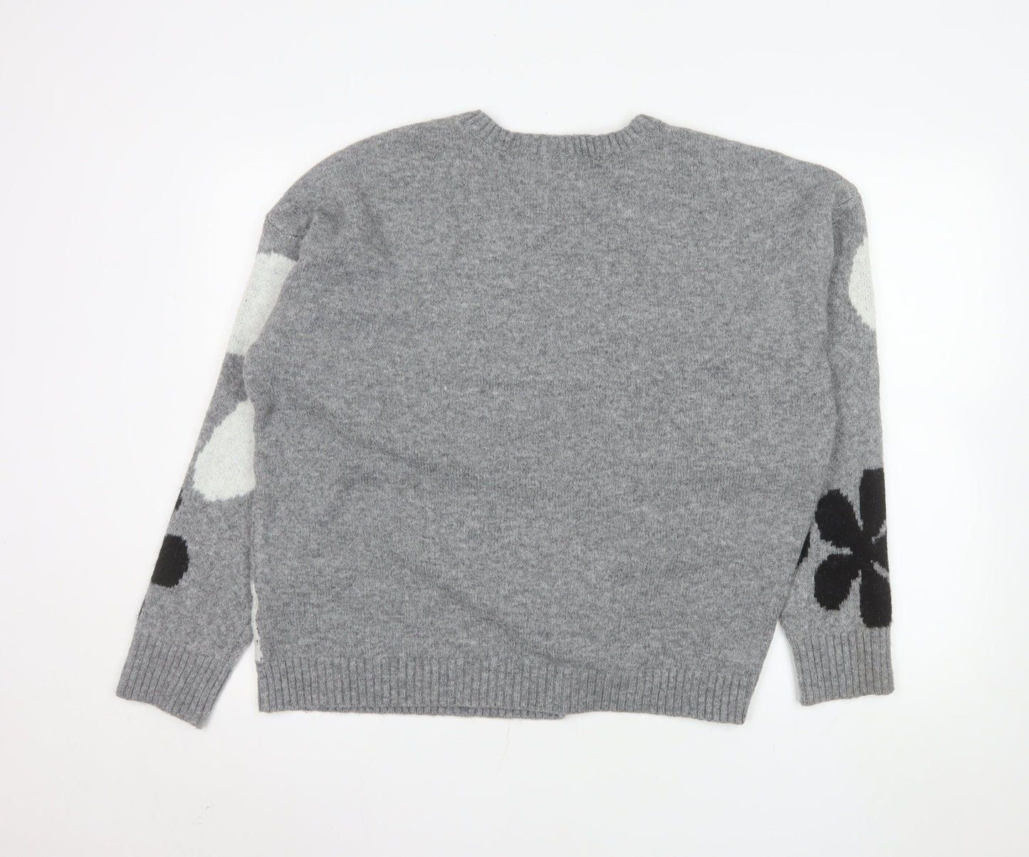 Ninety Clothing Co Women Grey Floral Knit Pullover Jumper XL