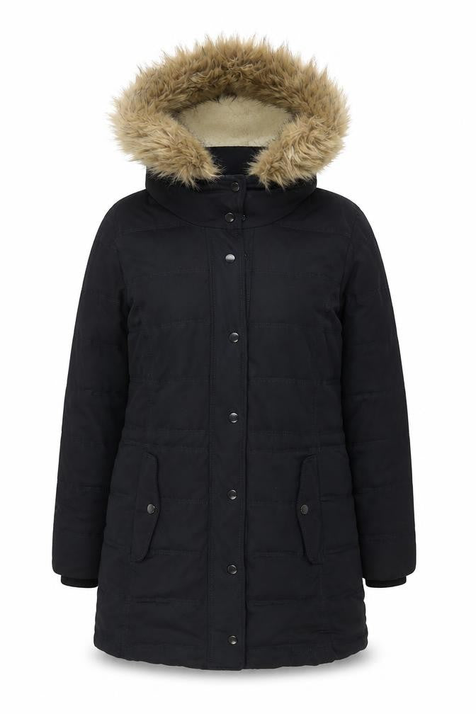 Weird Fish Women’s Black Fur Trim Hooded Parka Coat Size 8