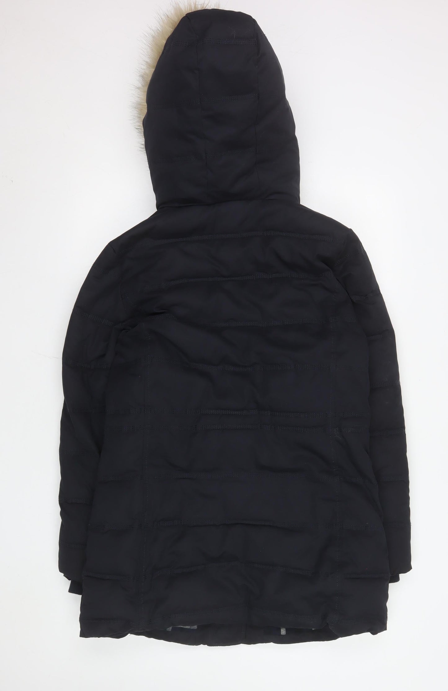 Weird Fish Women’s Black Fur Trim Hooded Parka Coat Size 8