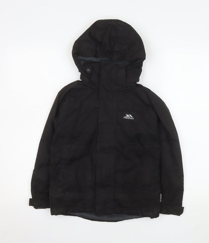 Additional front view of Trespass boys’ black 5-6 years hooded waterproof parka jacket