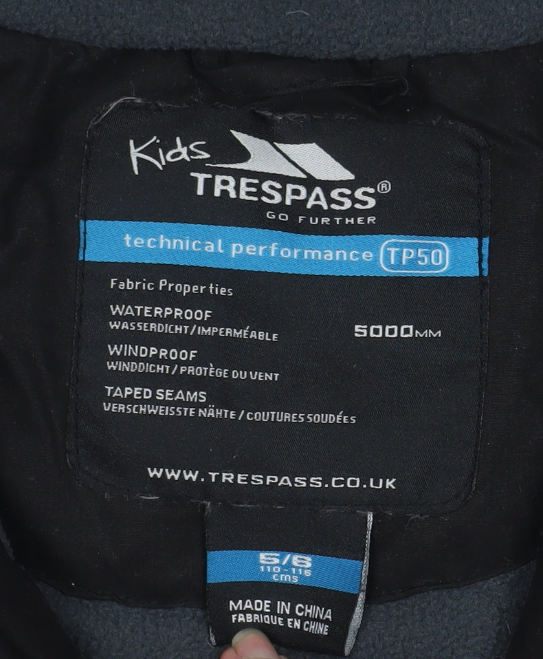 Trespass Boys Black 5-6 Years Hooded Waterproof Parka Jacket