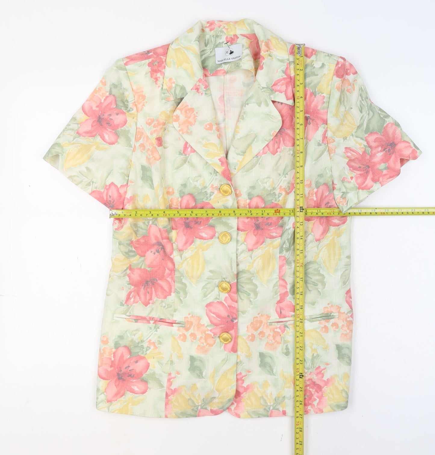 Marcelle Griffon Womens Multicoloured Floral Short Sleeve Blazer Size 16