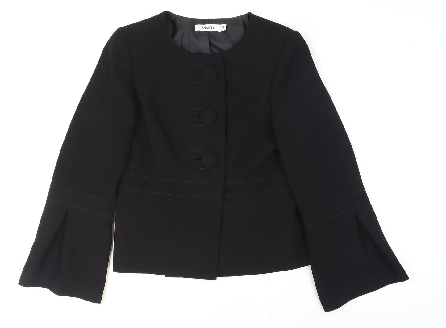 M&Co Women's Black Size 14 Tailored Three-Button Blazer Jacket