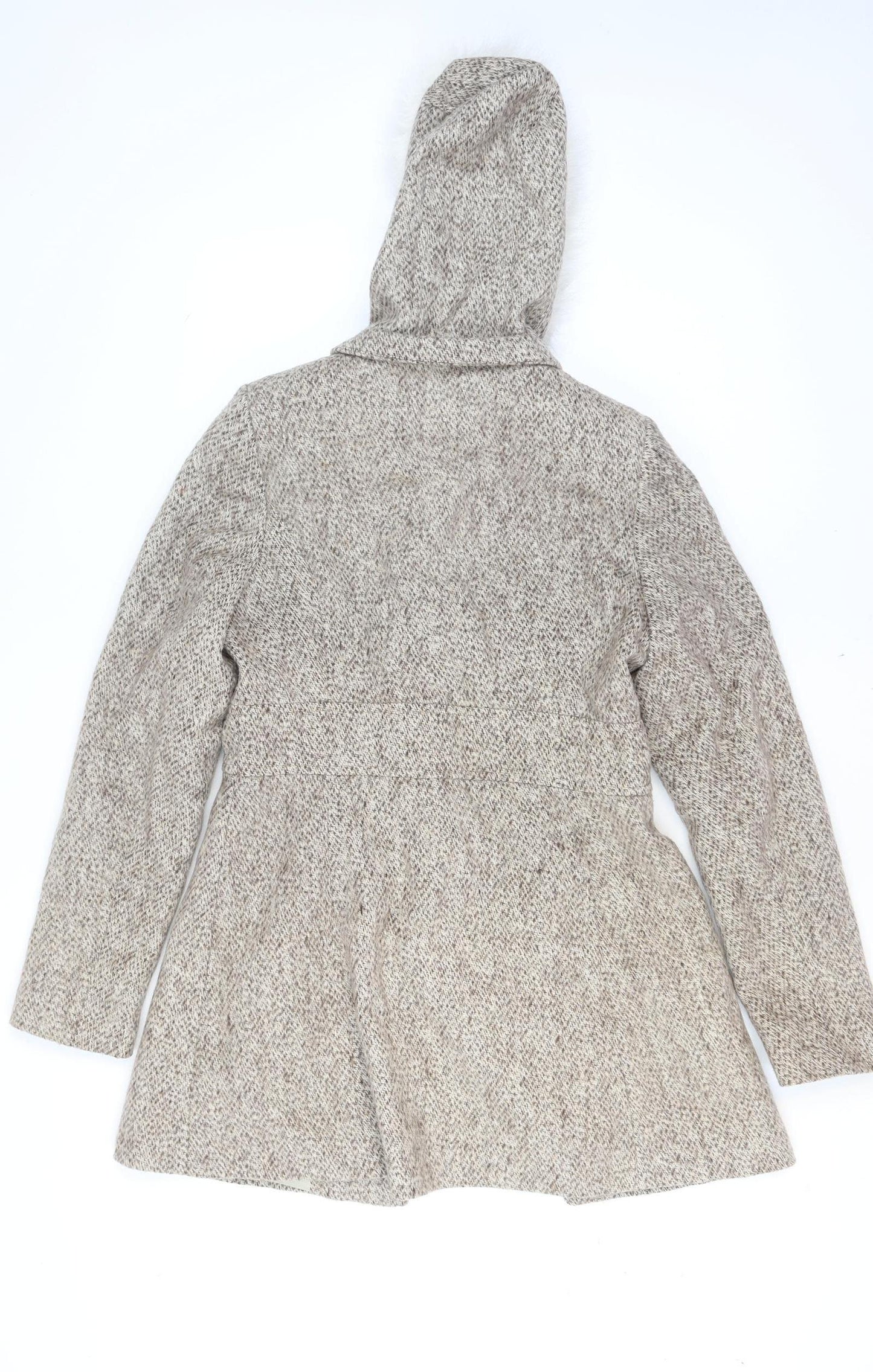 Jane Norman Women Beige Wool Blend Hooded Duffle Coat UK 12