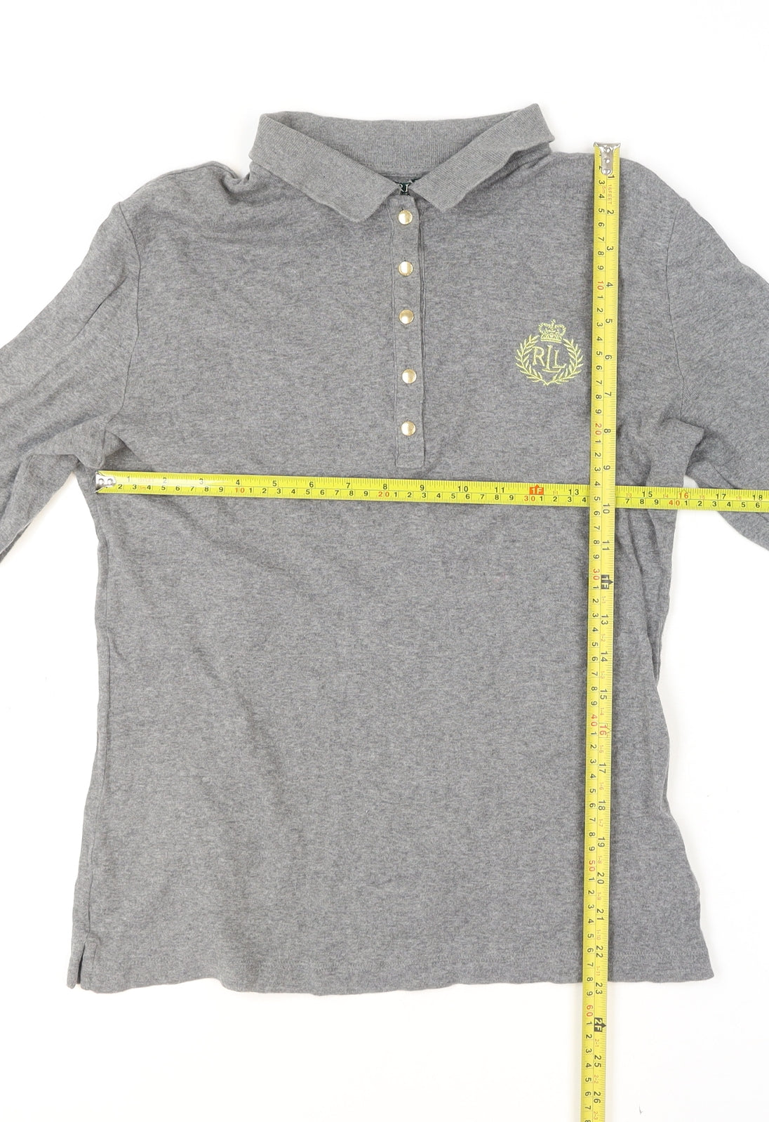 Ralph Lauren Grey 3/4 Sleeve Cotton Polo Shirt Men's L