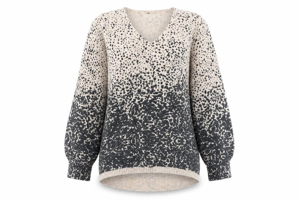 Monsoon Women Grey Animal Print V-Neck Pullover Jumper Size M