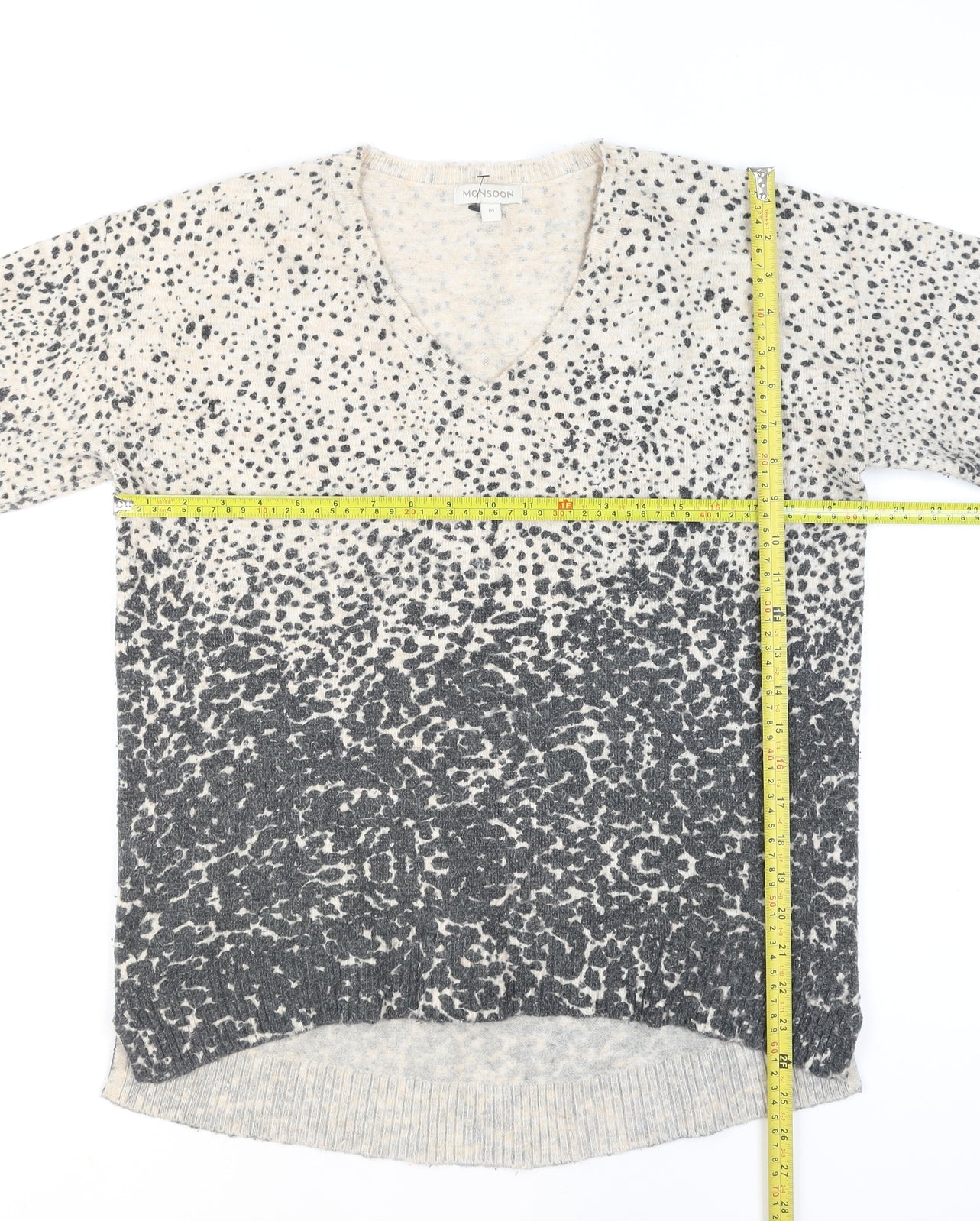 Monsoon Women Grey Animal Print V-Neck Pullover Jumper Size M