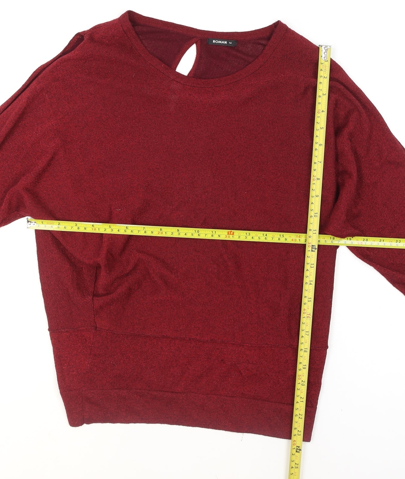 Roman Women Red 14 Pullover Knit Jumper 3/4 Sleeve Relaxed Fit