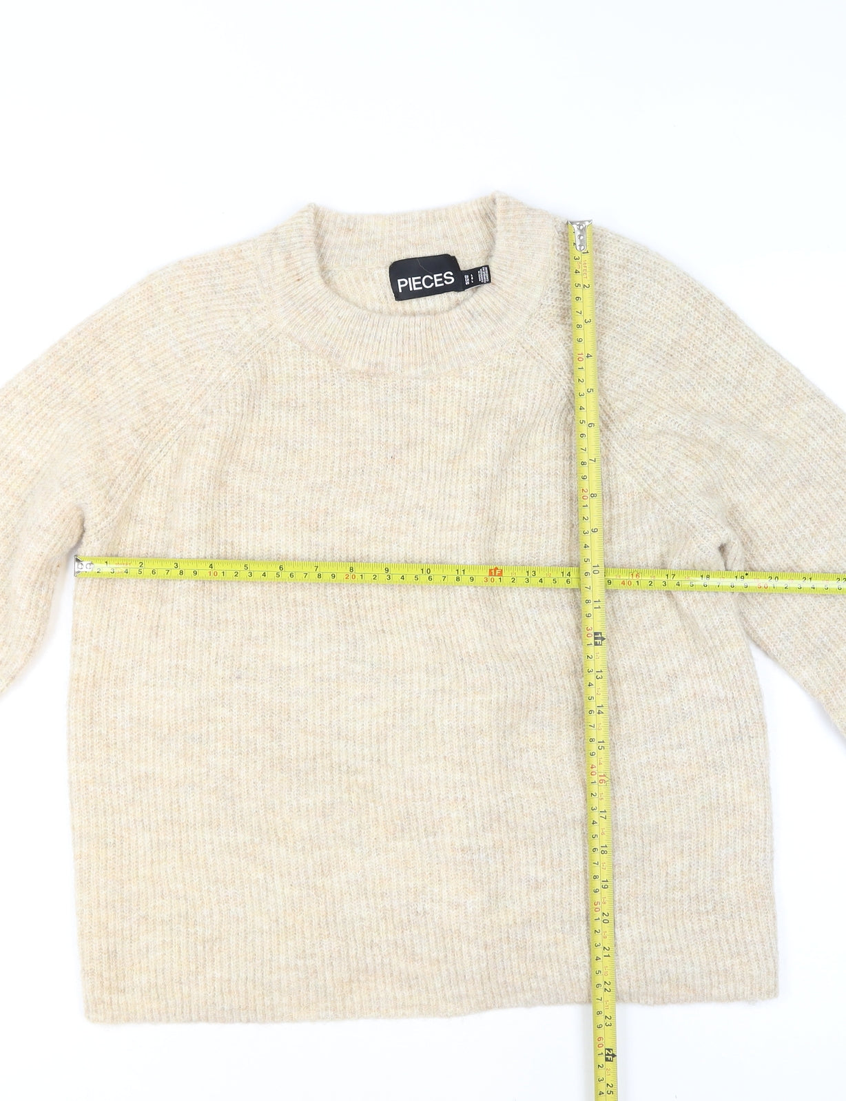 Pieces Womens Beige Wool Blend Knit Jumper L Long Sleeve Crew Neck