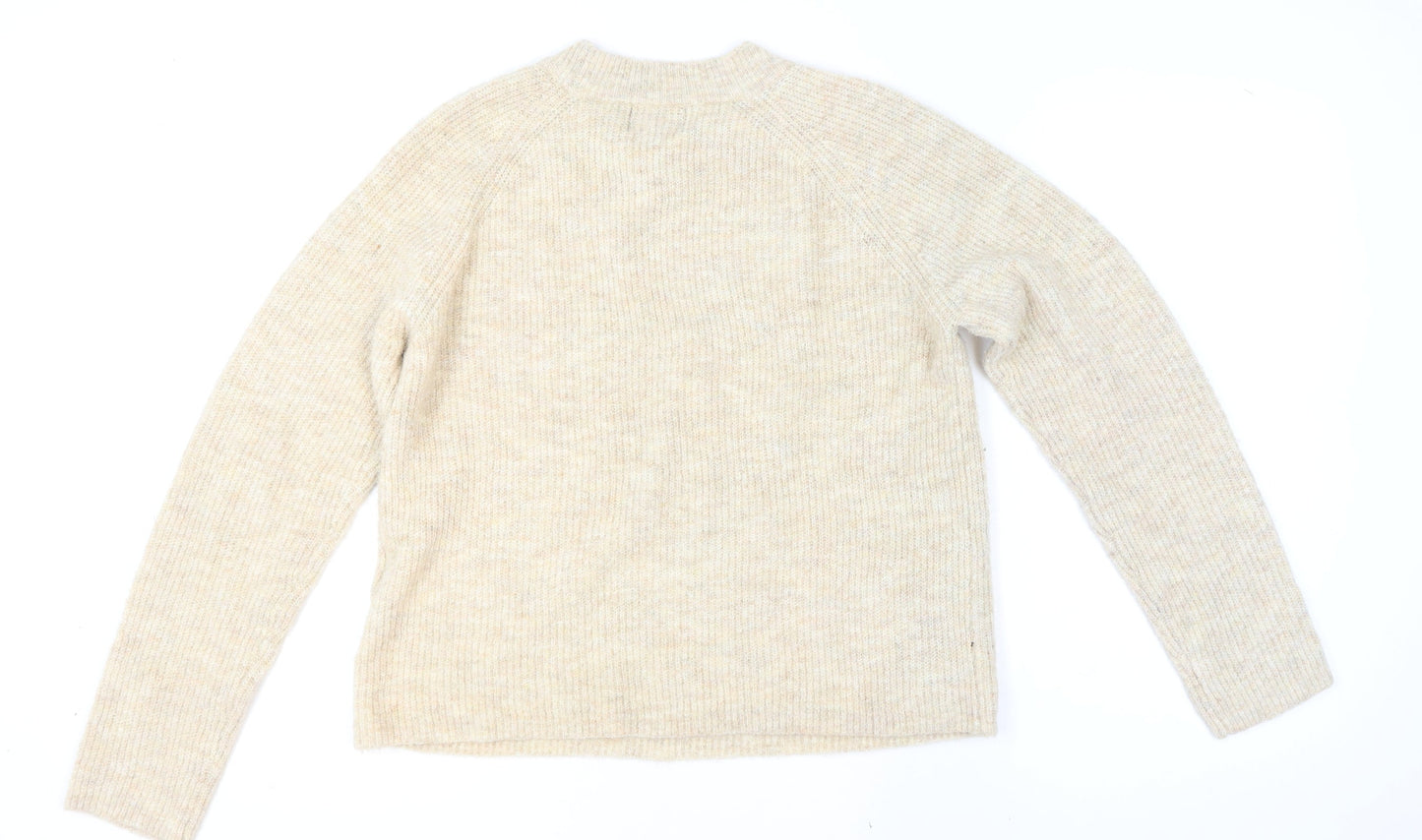 Pieces Womens Beige Wool Blend Knit Jumper L Long Sleeve Crew Neck