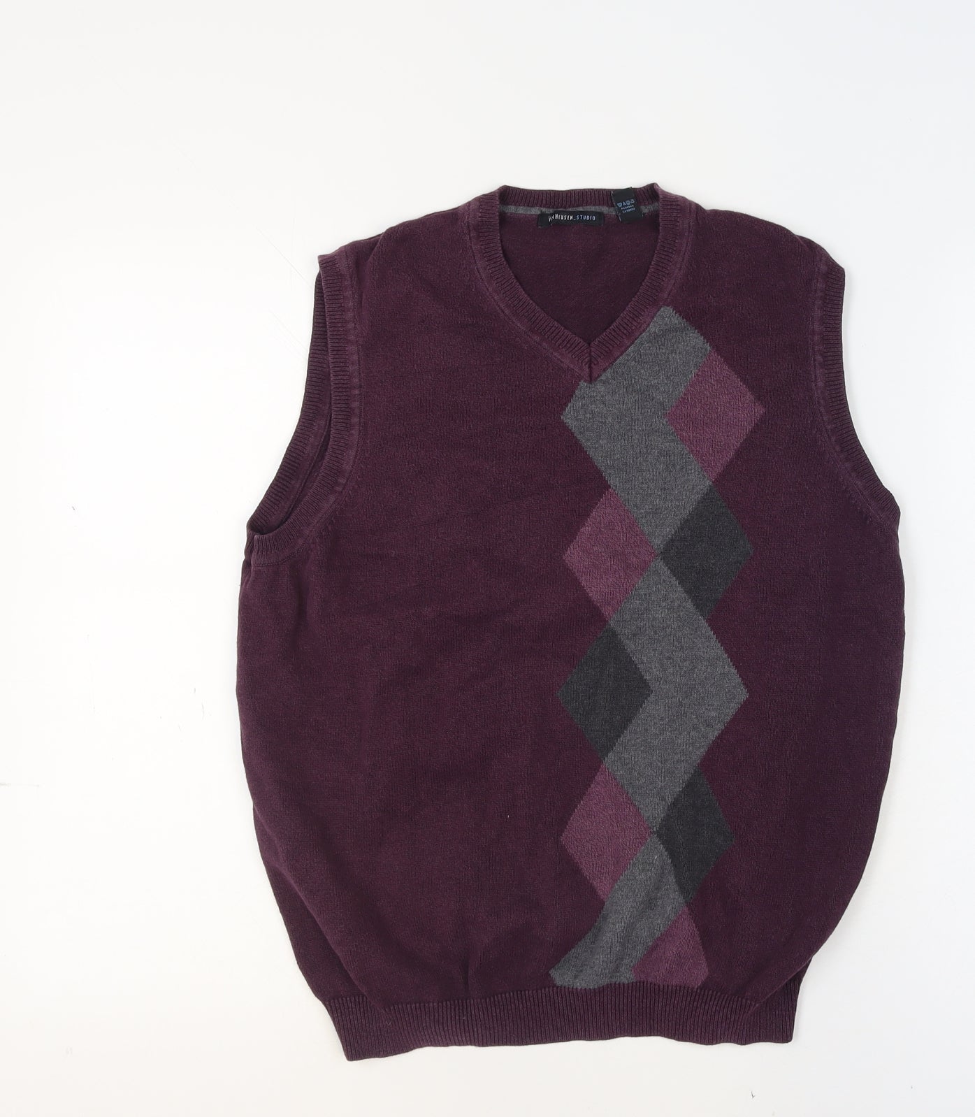 Van Heusen Men’s Purple Argyle Cotton Knit Sleeveless Vest S