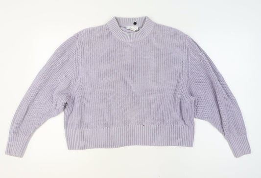 Monki Women Purple Chunky Knit Mock Neck Jumper L