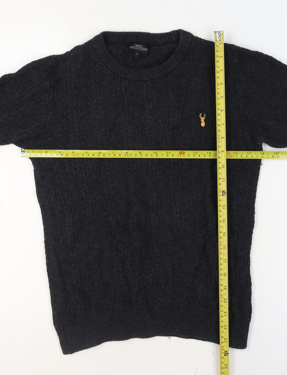 Next Men’s Black Cable-Knit Crew Neck Jumper Size S