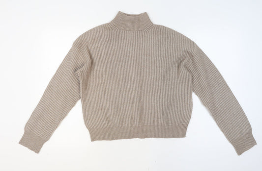 New Look Women Beige Mock Neck Chunky-Knit Jumper Size S