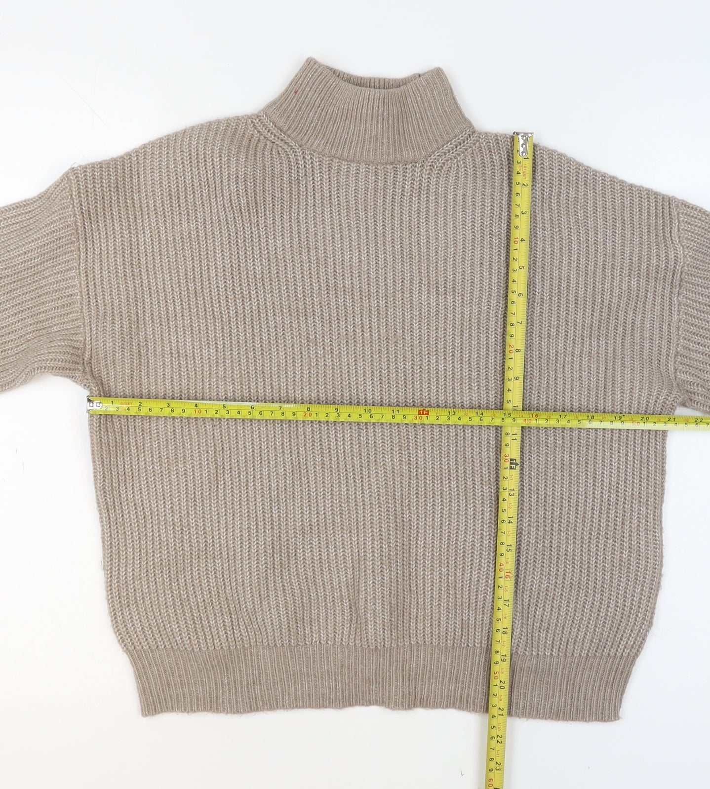 New Look Women Beige Mock Neck Chunky-Knit Jumper Size S